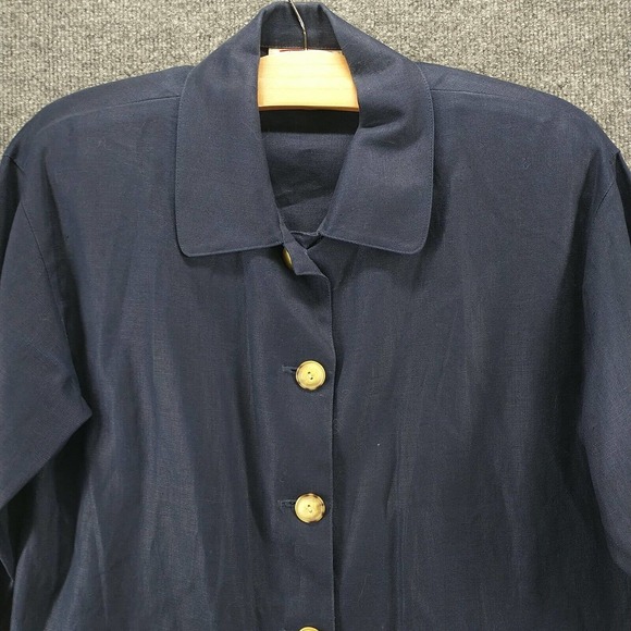 Talbots Petites Women's Blazer Jacket Blue 2 Shoulder Pads 3/4 Sleeve Linen - Picture 3 of 12